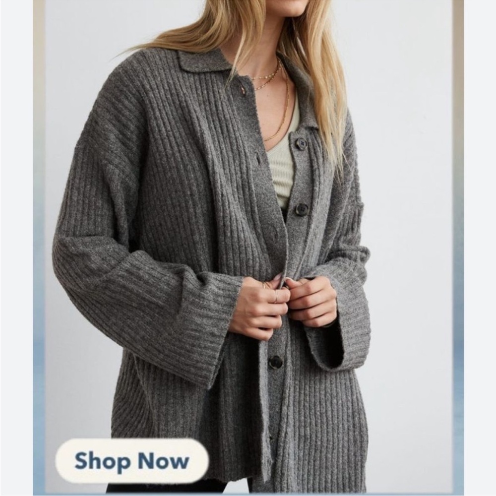 AE whoa so soft collared button front sweater